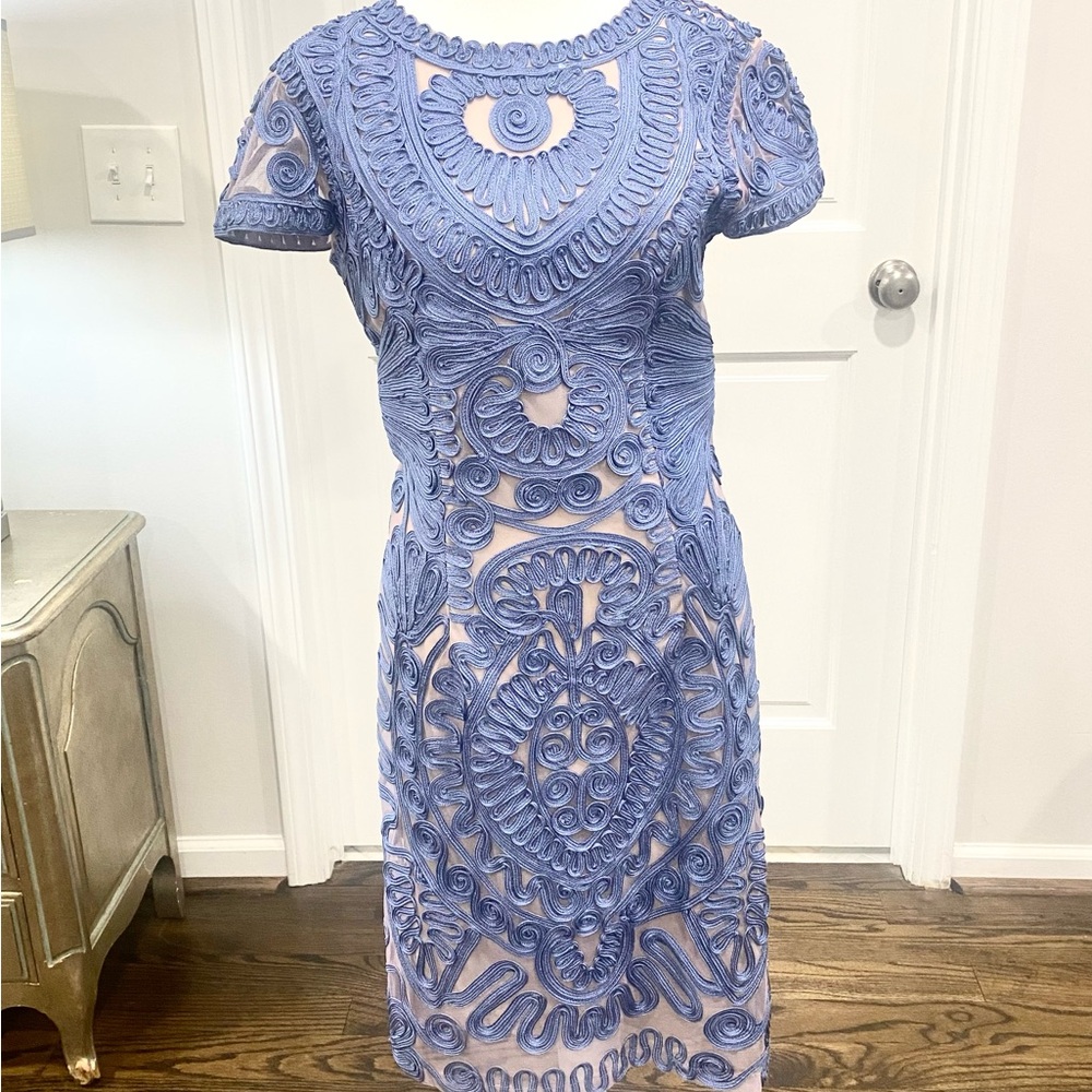 JS Collections Blue Embroidered Midi Dress Size 4